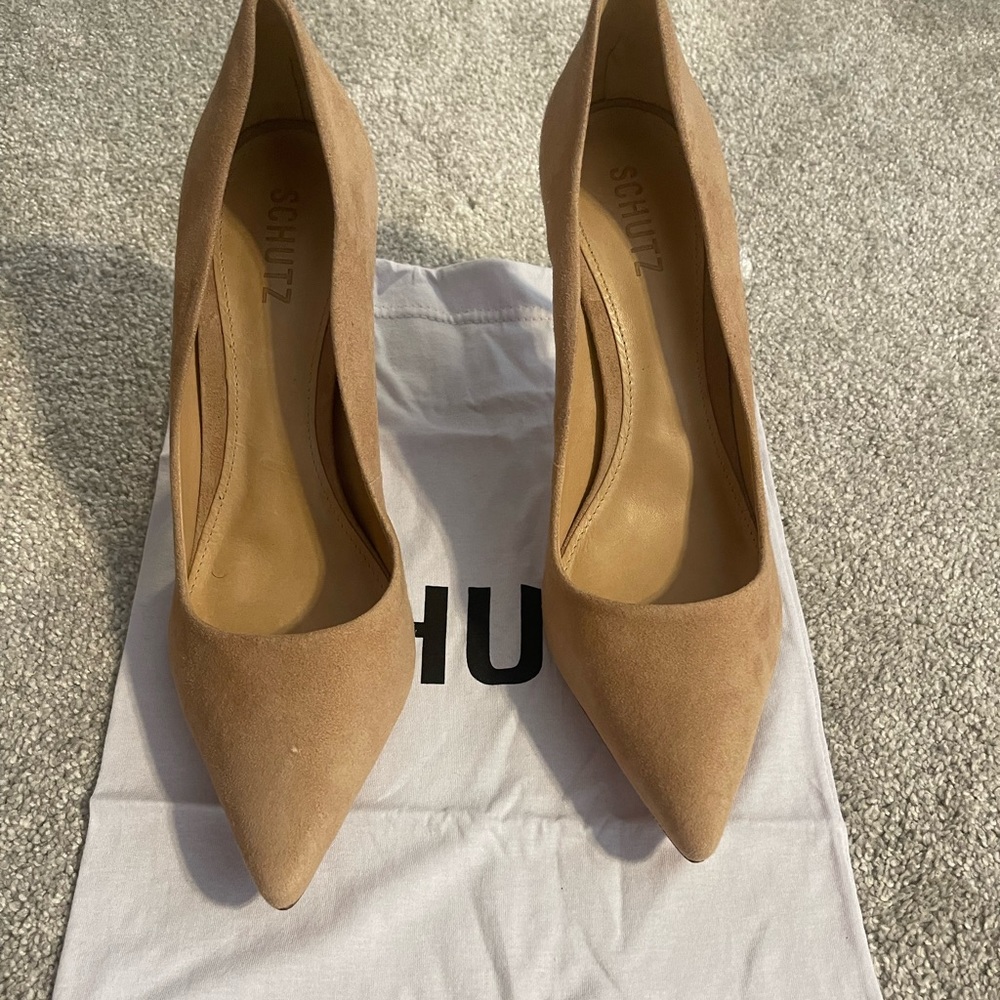 Schutz Nude Suede Heels Sz 11 (AKA Lou Lou)